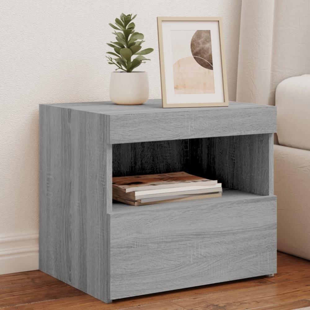 vidaXL Nachttisch mit LED-Leuchten Grau Sonoma 50x40x45 cm 836773 Bild 1