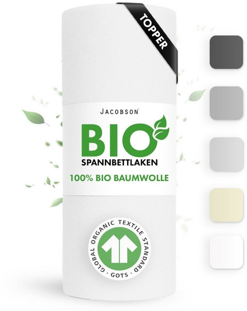 Jacobson Spannbettlaken BIO, Jersey Spannbetttuch, Bettlaken 160 g/m², 100% BIO-Baumwolle, Gummizug: rundum, GOTS zertifiziert Bild 1