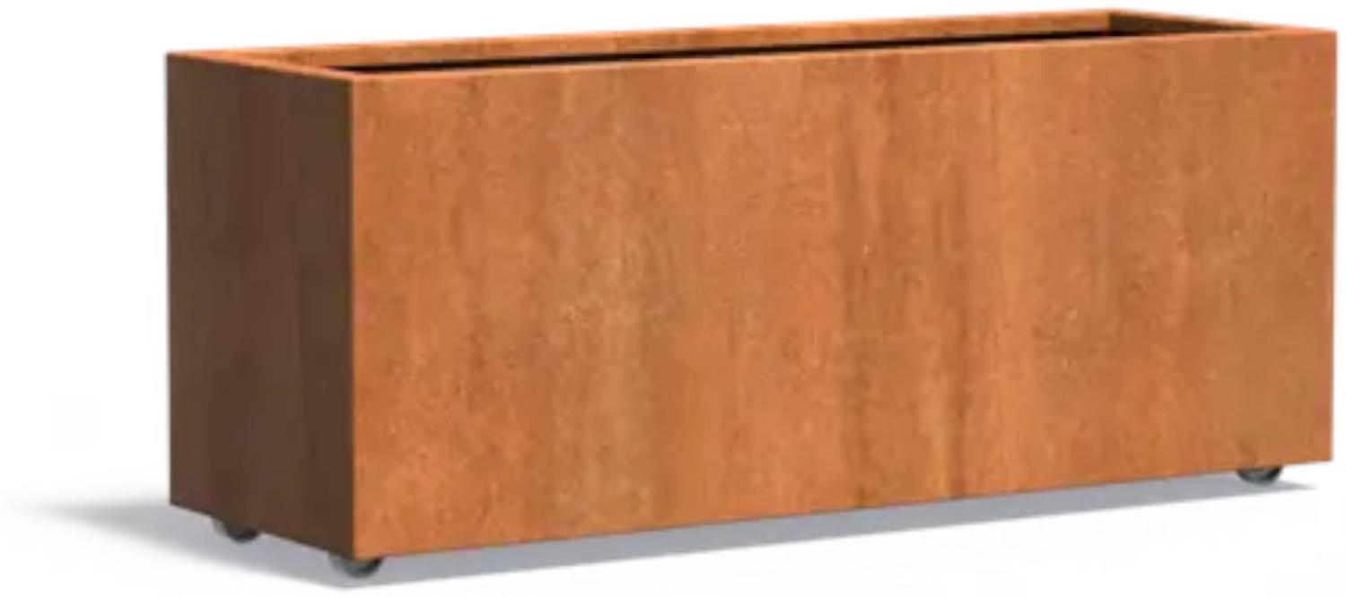 Adezz Pflanzgefäß Carrez mit Rollen aus Corten-Stahl Pflanzkübel Größe 150x50x60 cm Bild 1