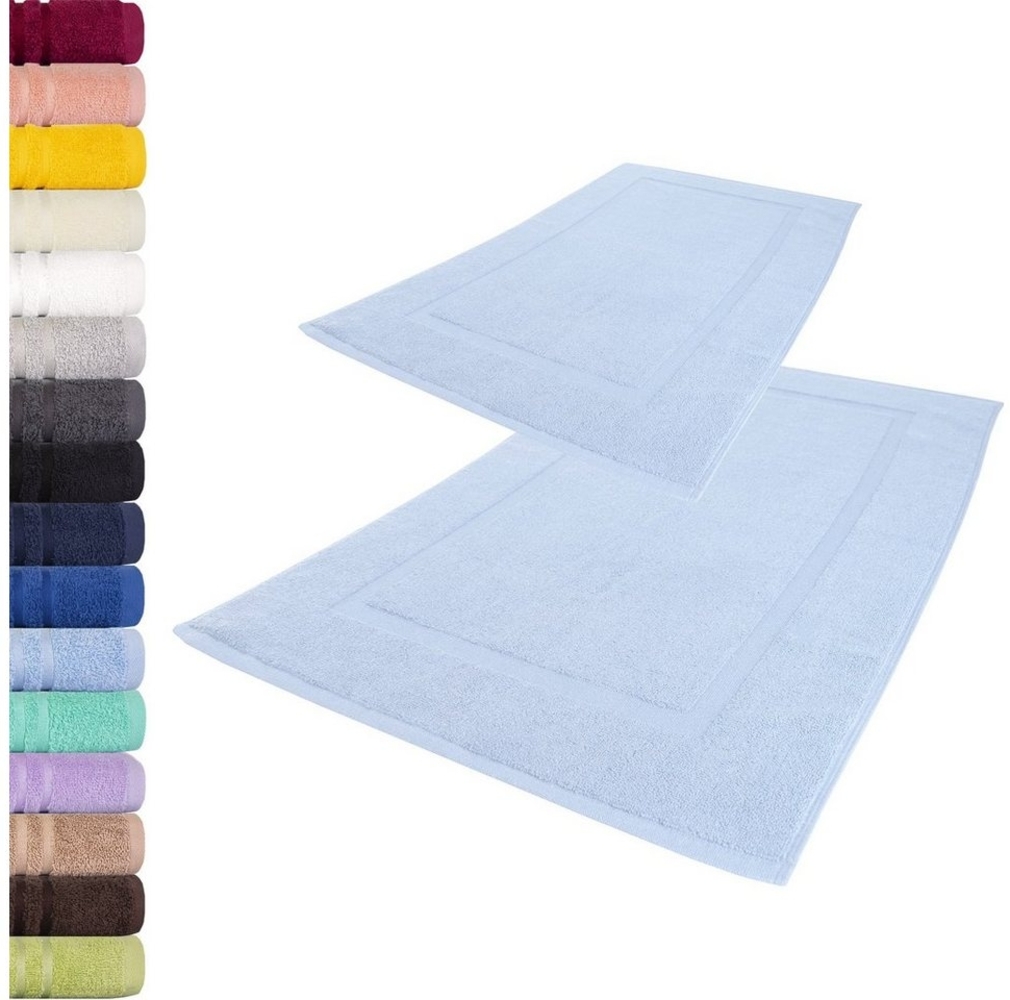 Lavea 2er Set Badematte 50x80 cm – rutschfeste, Waschbare Badematten aus 100% Baumwolle, Frottierserie Elena – Saugstark, Strapazierfähig und Zeitlos – Ideal für Badezimmer, Dusche - Delphinblau Bild 1