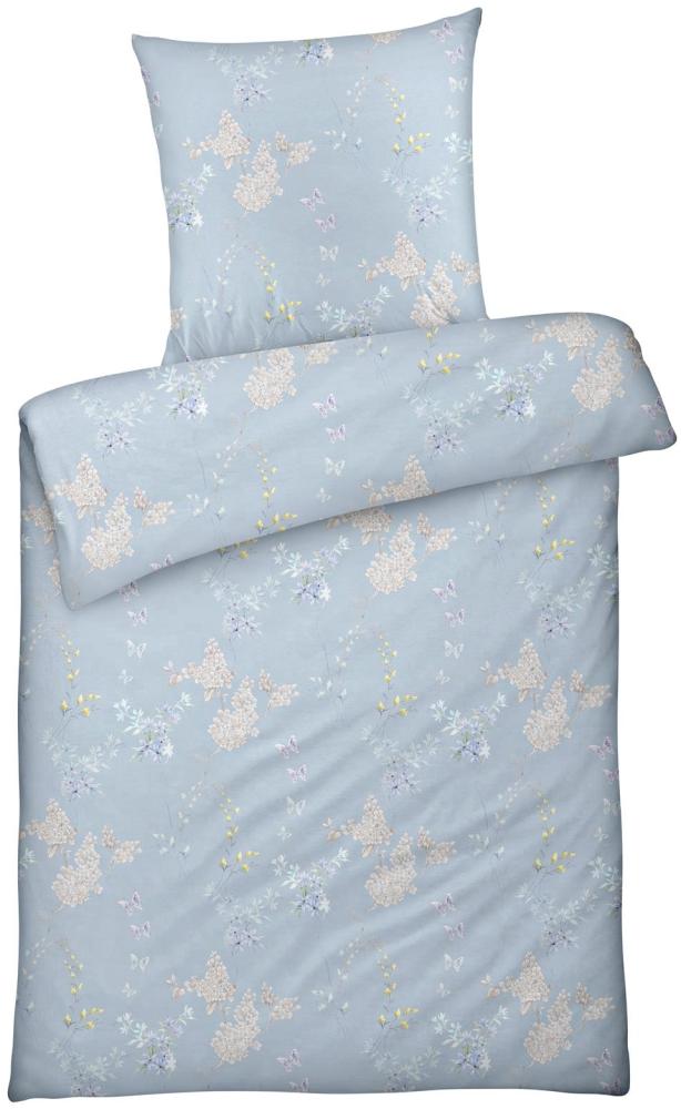 Carpe Sonno Interlock Jersey Bettwäsche Blumen blau aus 100% Baumwolle, 135 x 200 cm Bild 1