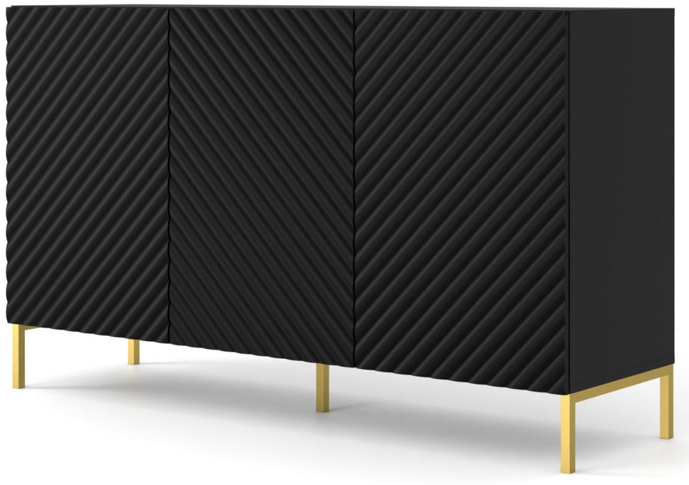 Domando Sideboard Naturns M1 Modern Breite 150cm, Push-to-open-Funktion, besondere Fräsoptik, goldene Füße in Schwarz Matt Bild 1