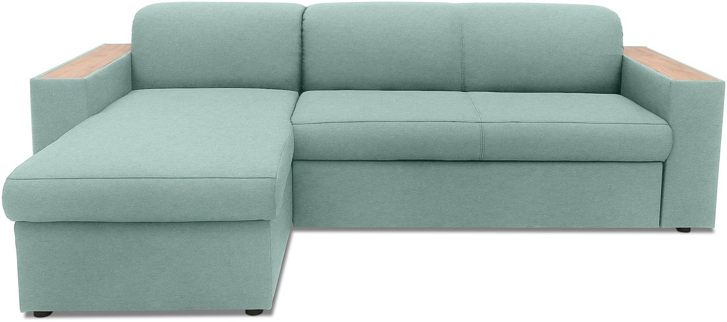 Domo Collection Ecksofa Lima, Eckcouch mit Schlaffunktion und Bettkasten, Schlafsofa, Sofa, Couch, Schlafcouch, 244 x 155 cm, Sofa in L-Form in eisblau Bild 1