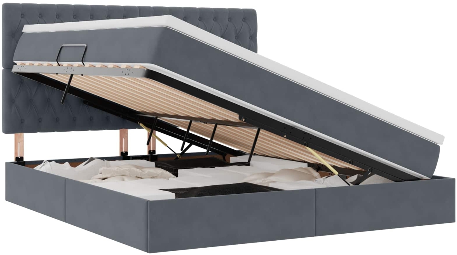 vidaXL Bett mit LED-Lichtleisten Dunkelgrau 160 x 200 cm Samt 3372736 Bild 1