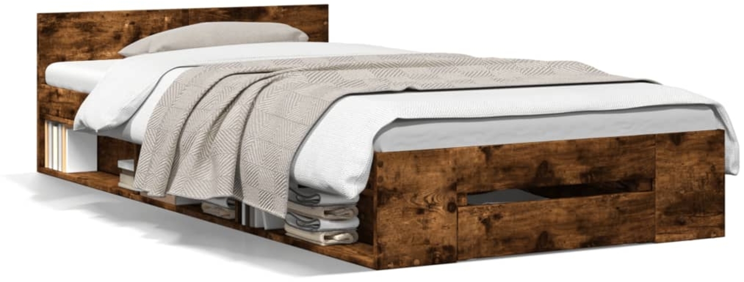 vidaXL Bettgestell mit Schublade Räuchereiche 90x200 cm Holzwerkstoff 3280801 Bild 1