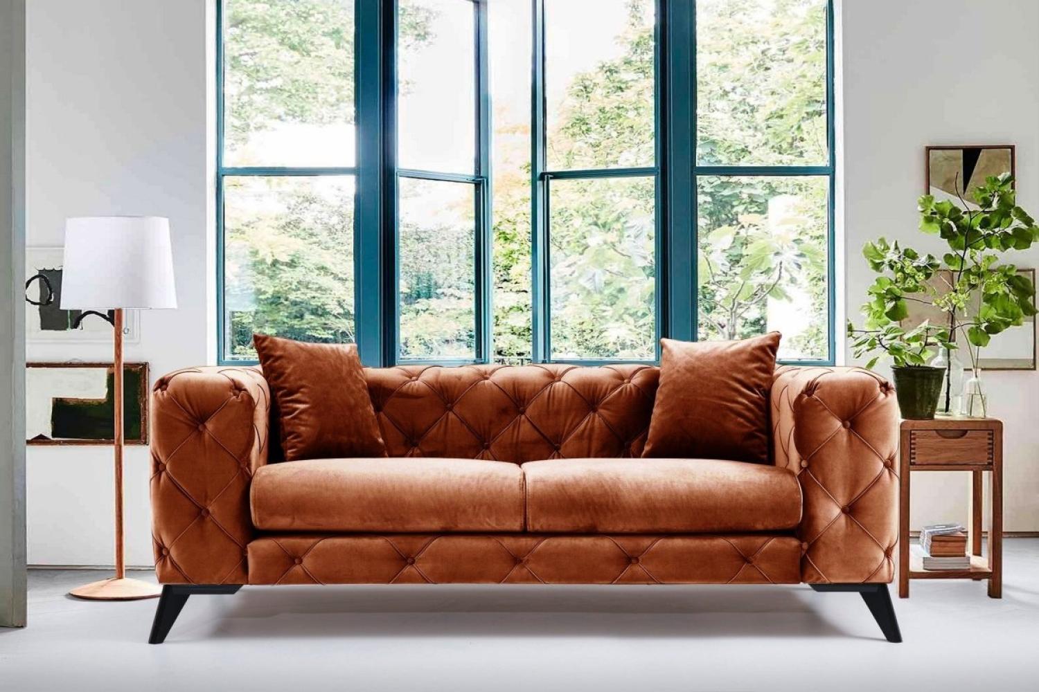 Designer Sofa Lignum Chesterfield (Samt) Orange Bild 1