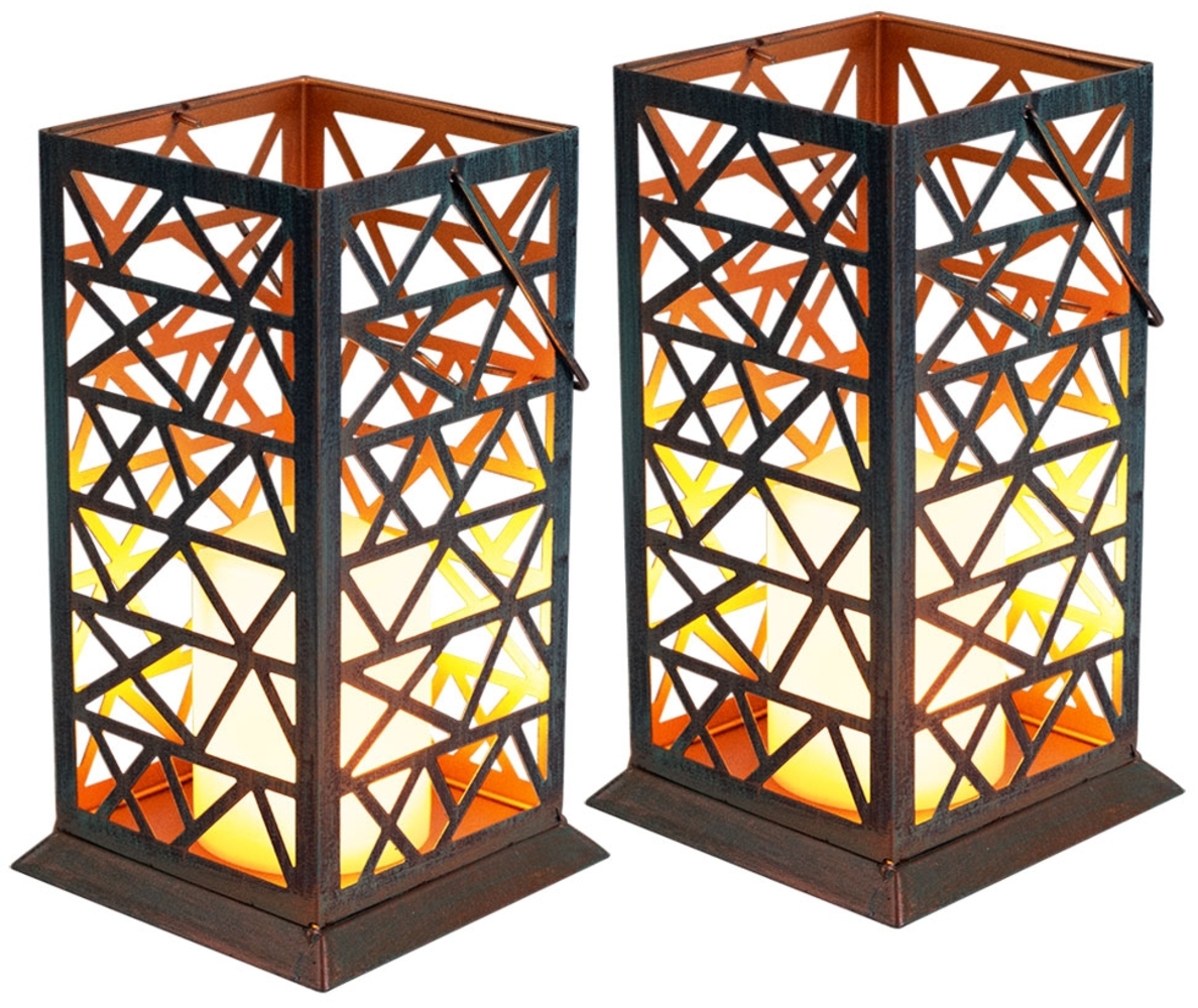 2x LED Feuereffekt Solarleuchte, rost-grün, Höhe 27 cm Bild 1
