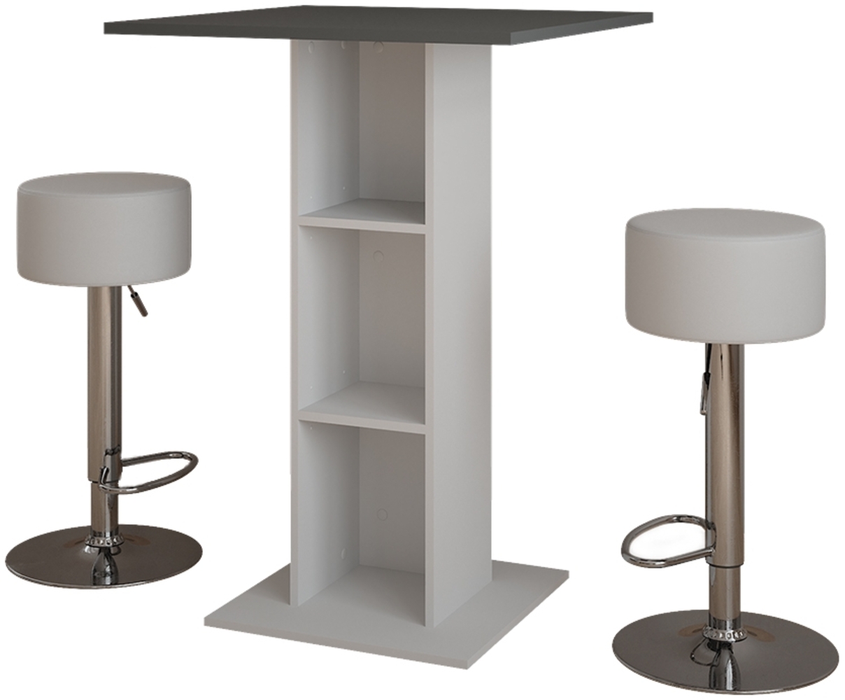 Bartisch-Set Repose Beton/Weiß 75 x 75 cm mit 2 Barhockern Vicco Bild 1