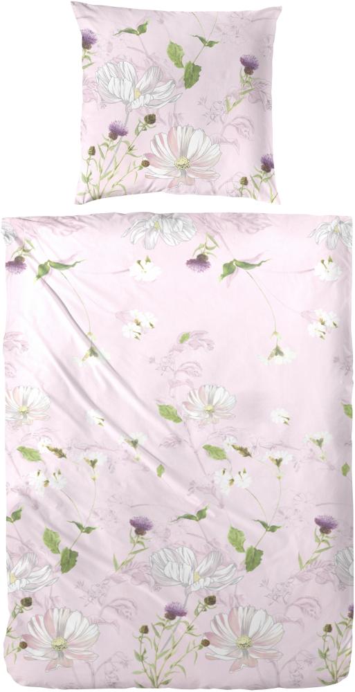 Primera Mako-Satin Bettwäsche 155x220 Blumenwiese Klee rosa weiß lila 243213-44 Bild 1