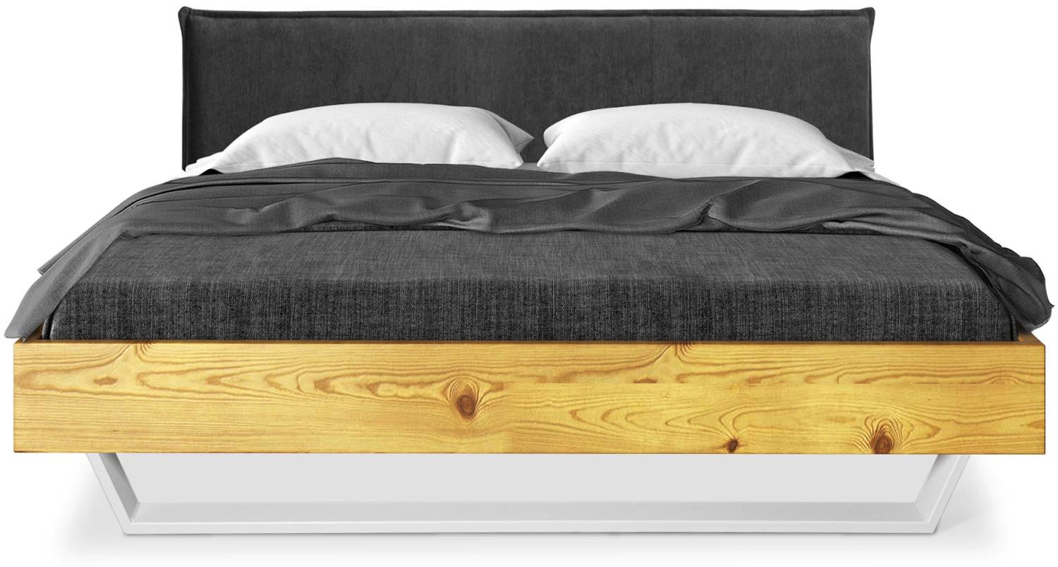 Möbel-Eins CURBY Kufenbett mit Polster-Kopfteil, Material Massivholz, rustikale Altholzoptik, Fichte, Kufen Weiß natur 120 x 220 cm Stoff Anthrazit Bild 1