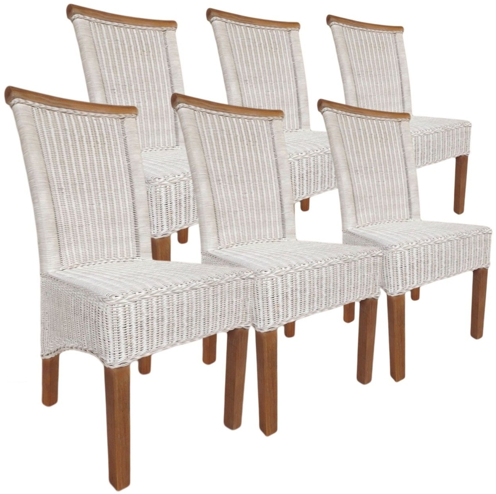 Esszimmer-Stühle Set Rattanstühle Perth 6 Stück Esstisch Stühle weiß Korbstühle nachhaltig ohne Sitzkissen Bild 1