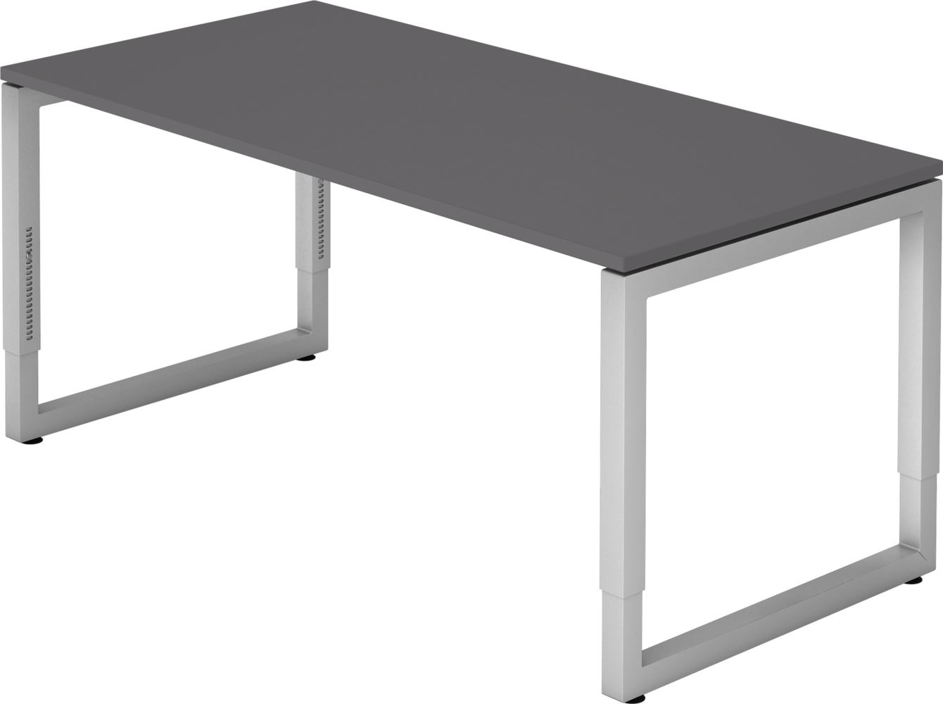 bümö höhenverstellbarer Schreibtisch R-Serie 160x80 cm in graphit, Gestell in Silber - PC Tisch für's Büro manuell höhenverstellbar, Computertisch verstellbar, RS-16-G-S Bild 1