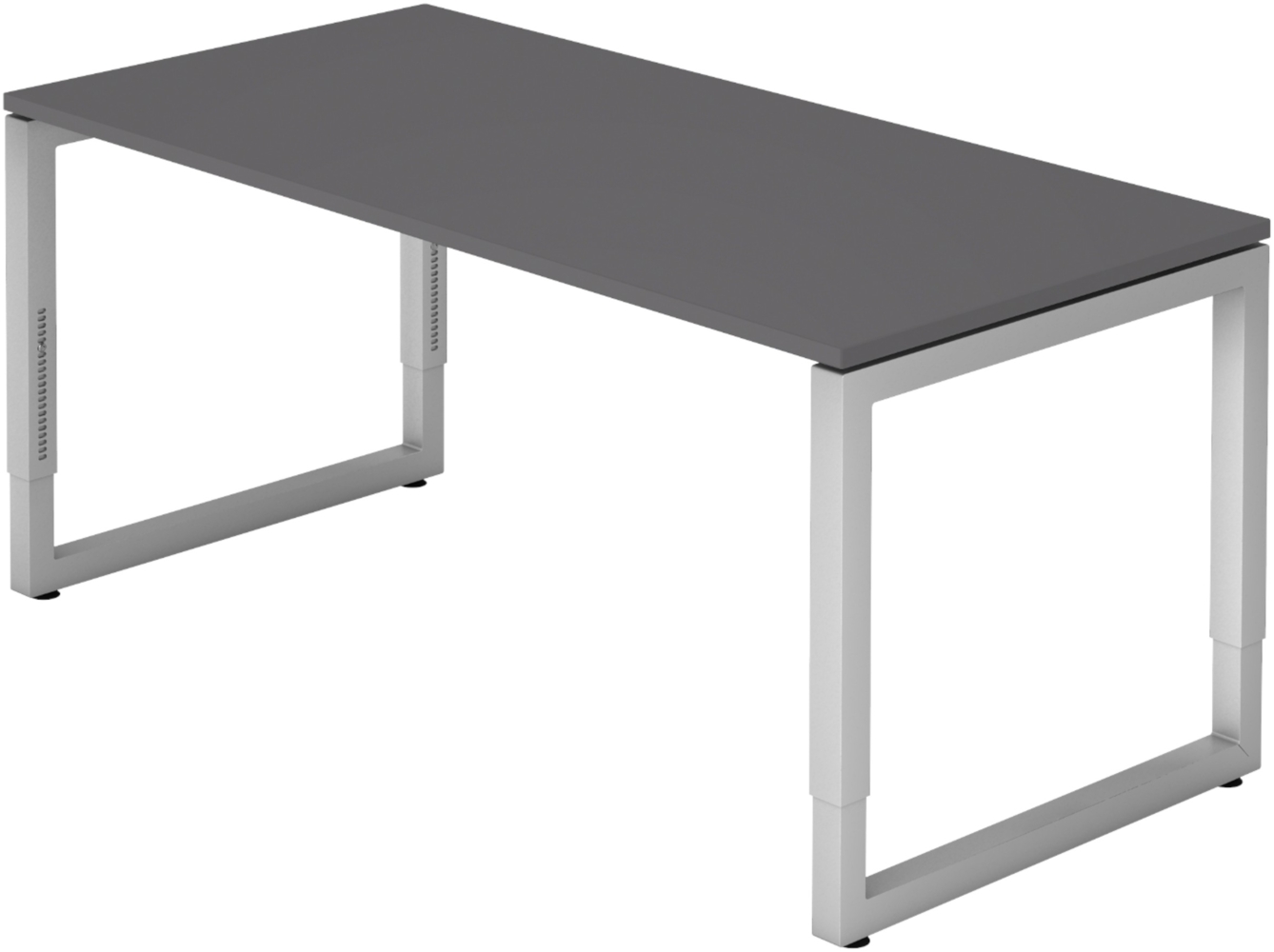 bümö höhenverstellbarer Schreibtisch R-Serie 160x80 cm in graphit, Gestell in Silber - PC Tisch für's Büro manuell höhenverstellbar, Computertisch verstellbar, RS-16-G-S Bild 1