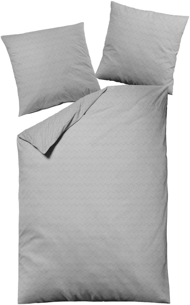 Dormisette Fein Flanell Bettwäsche 135x200 Zickzack silber uni 1034-25 Bild 1