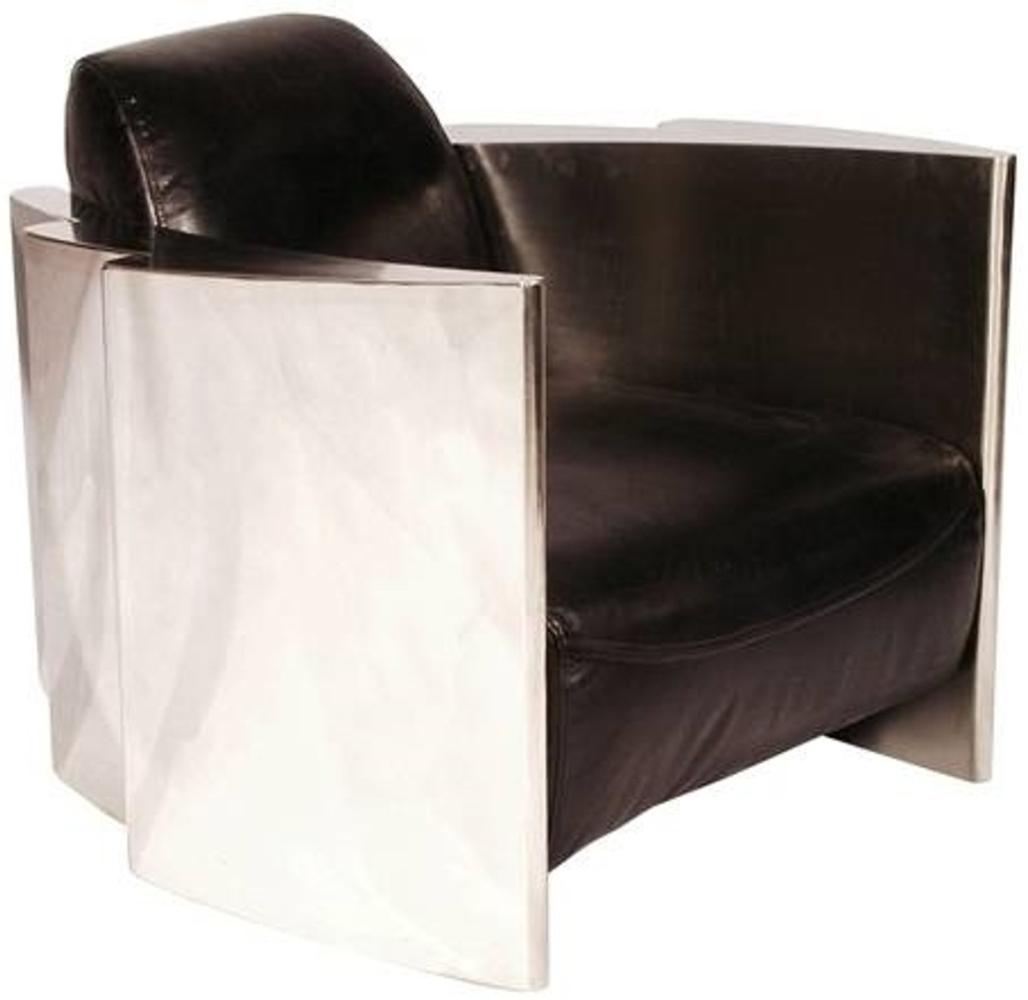 Casa Padrino Echtleder Club Sessel Vintage Schwarz / Silber 68 x 89 x H. 73 cm - Luxus Qualität Bild 1