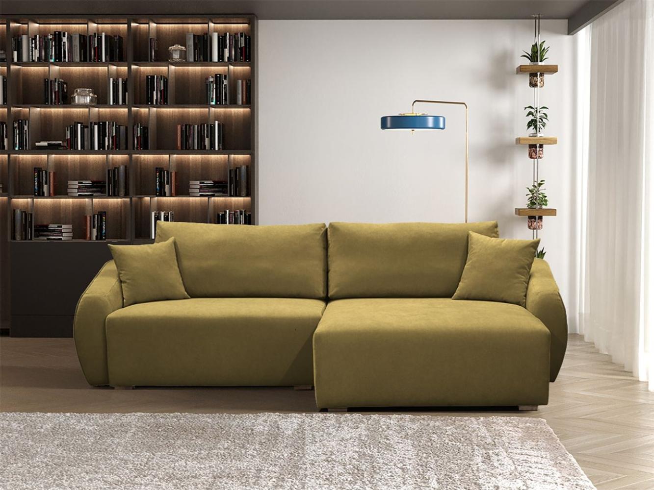 Ecksofa Designersofa Sofa ELISE in Stoff Wind Olivgrün Ottomane Rechts Bild 1