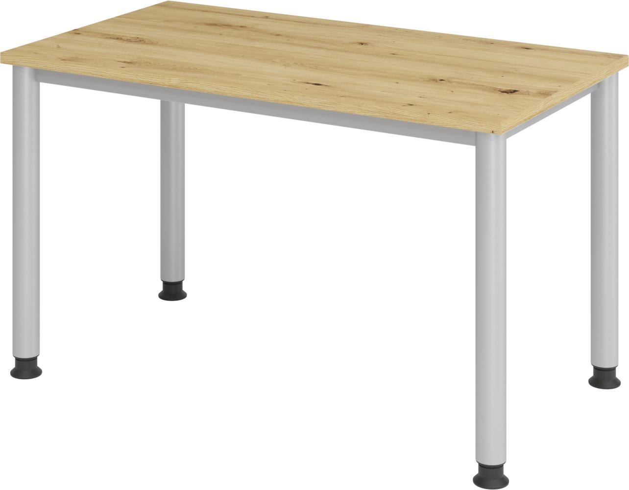 bümö Schreibtisch H-Serie höhenverstellbar, Tischplatte 120 x 67,2 cm in Asteiche, Gestell in silber, HS6-12-R-S Bild 1