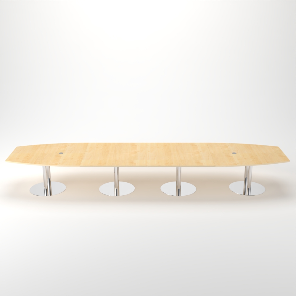 Rheinland Möbel Konferenztisch KONTI 520x130 cm – ovaler Besprechungstisch in Ahorn mit verchromten Säulenfüßen & 2 Kabelauslässen, erweiterbarer Meetingtisch für 16–18 Personen, moderner XXL-Tisch fürs Büro Bild 1