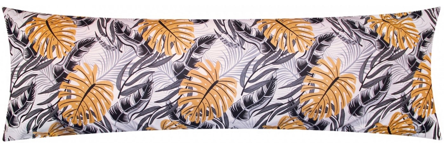 Heubergshop Seitenschläferkissenbezug, (1 Stück), 40x145cm Blätter Grau Schwarz Orange 100% Baumwolle (KY-660/1) Bild 1