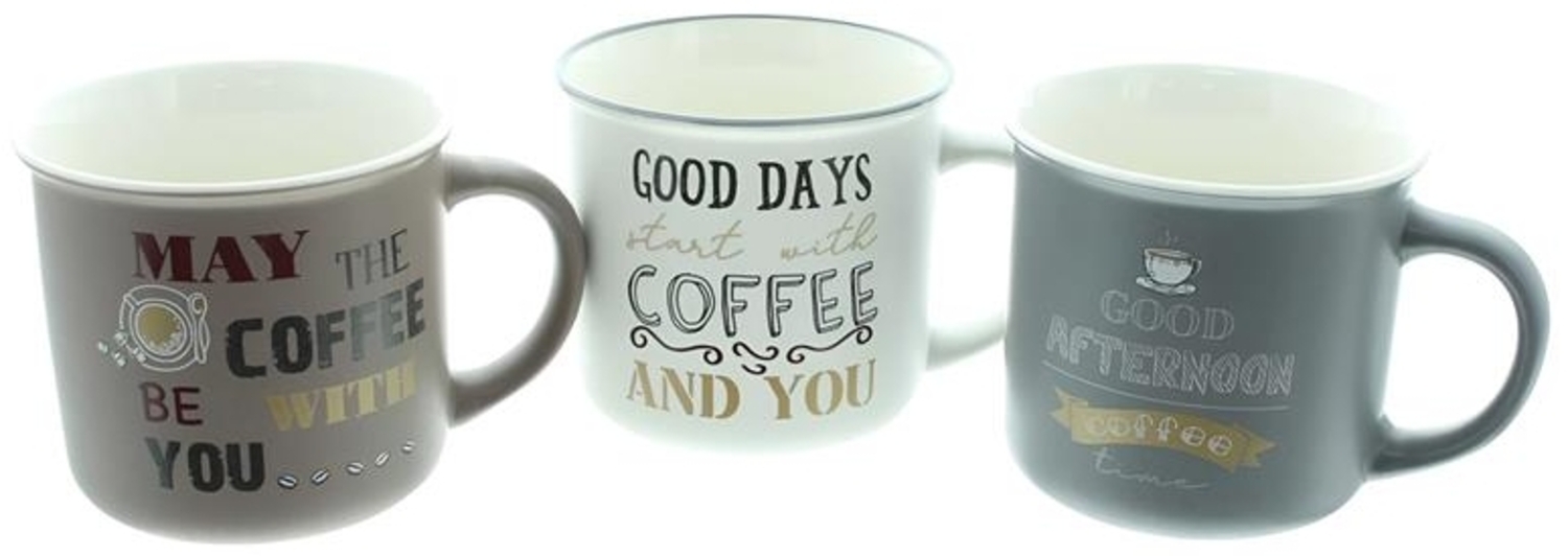 3x Tasse "Coffee" Kaffeetassse aus Porzellan mit Spruch, große Kaffee Becher, 350 ml Bild 1