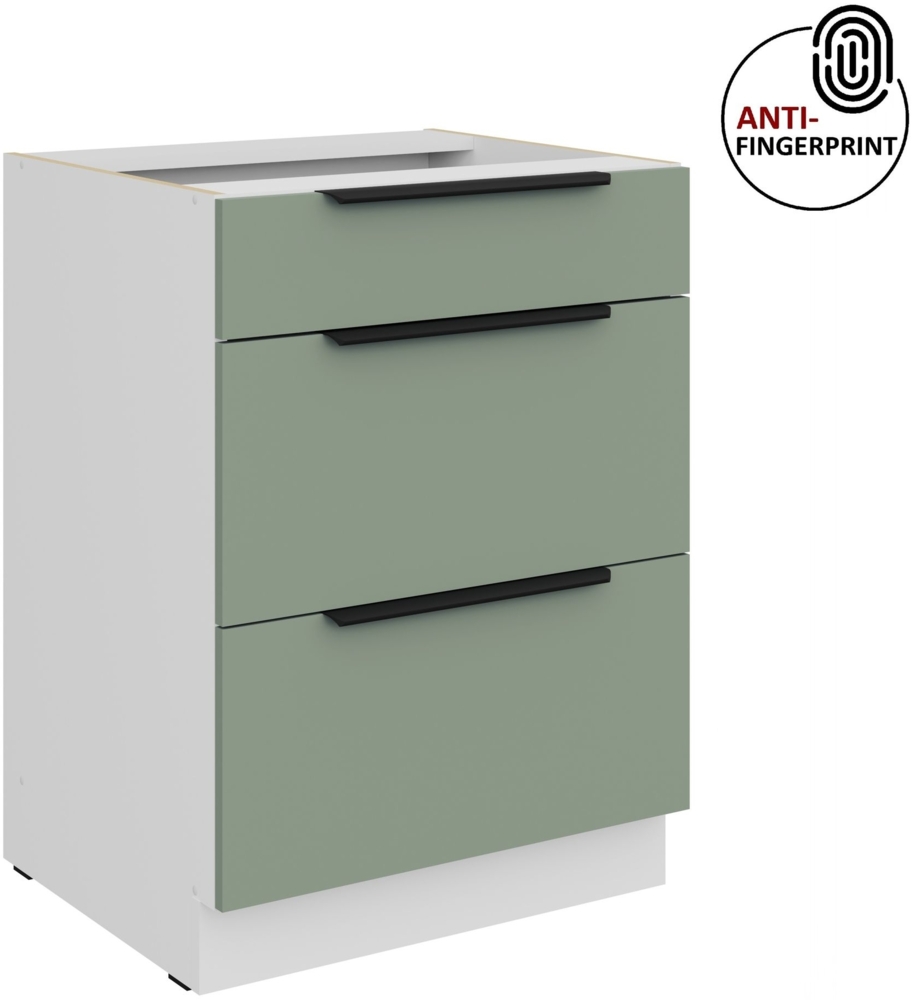 Küchen Unterschrank 60 cm Küche ARIA Aquamarin ultra matt + Weiss matt, hochwertige Fronten mit Anti Fingerprint Beschichtung, Soft-Close Küchenzeile Küchenblock Bild 1