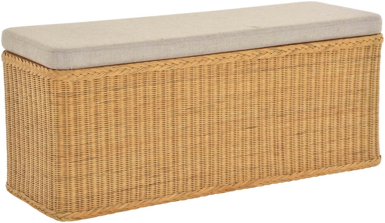 Krines Home Sitztruhe Breiter Rattan Wäschekorb 115cm mit Deckel Wäschetruhe XXL Sitzbank, schmal Flur Bank Sitzhocker Wäschesammler Sitz-Truhe Natur Rechteckig Bild 1