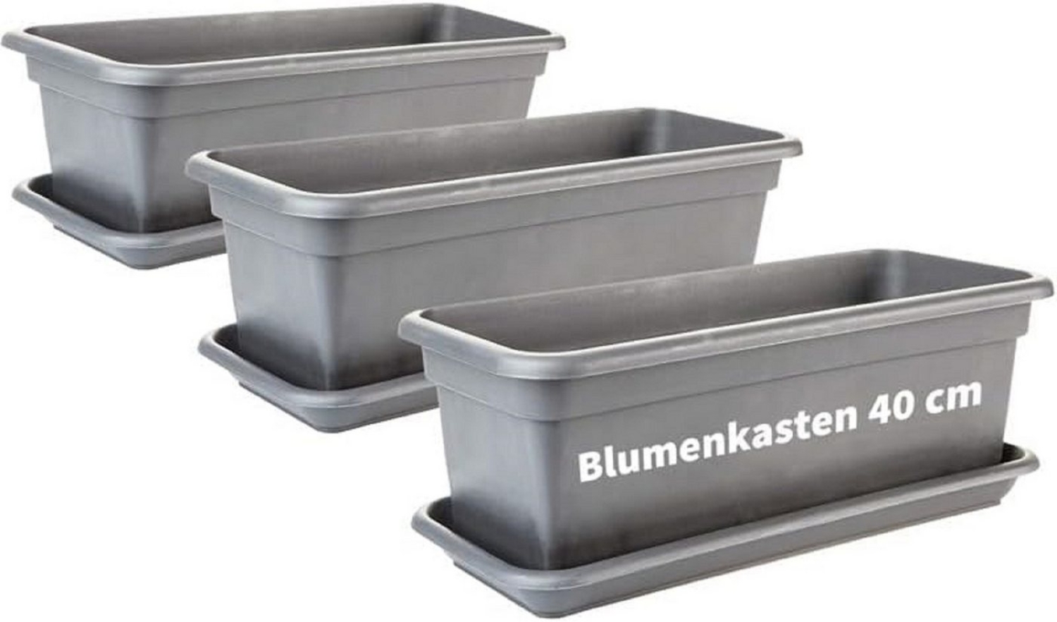 2friends Blumenkasten 3er-Pack Balkon Blumenkasten Set 40cm mit Untersetzer, Blumenkasten in Anthrazit Bild 1