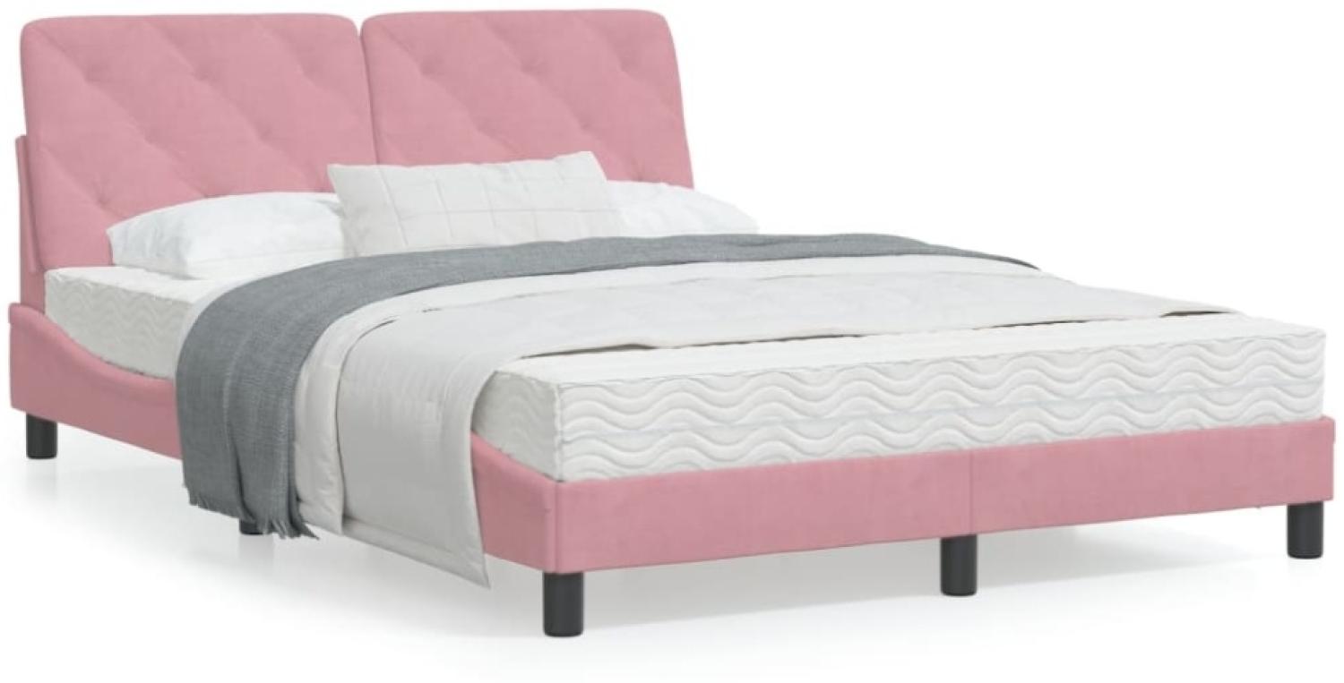 vidaXL Bett mit Matratze Rosa 140x200 cm Samt Bild 1