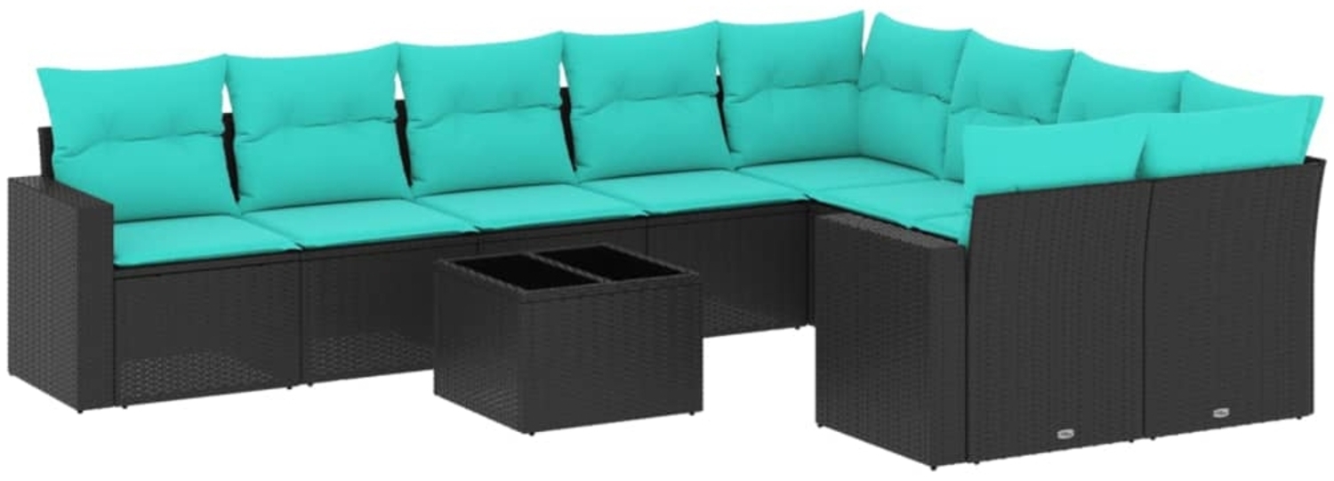 vidaXL 10-tlg. Garten-Sofagarnitur mit Kissen Schwarz Poly Rattan 3219437 Bild 1