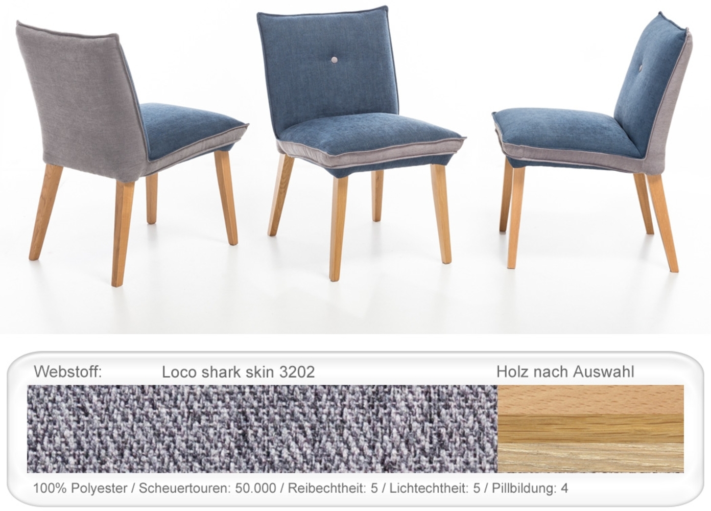 4x Polsterstuhl Gerit 1 Rücken mit Knopf Esszimmerstuhl Massivholzstuhl Eiche natur lackiert, Loco shark skin Bild 1