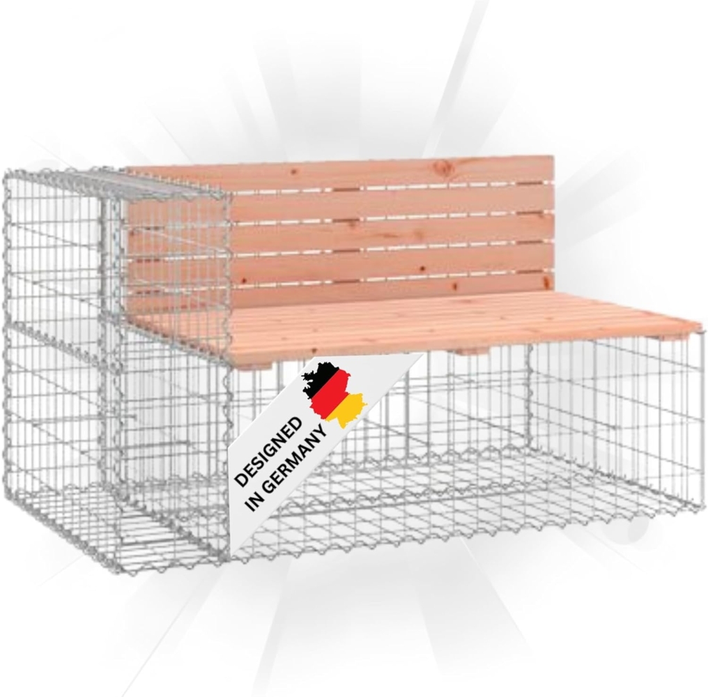 DELUKE® Gartenbank Gabionen INO aus Stahl 122x71x65,5cm Massivholz Douglasie Gabionenbank Gartenbank mit Sitzfläche aus Gabionen Steinkorb Gabionengitter Ziergabione Drahtkorb befüllbar Bild 1