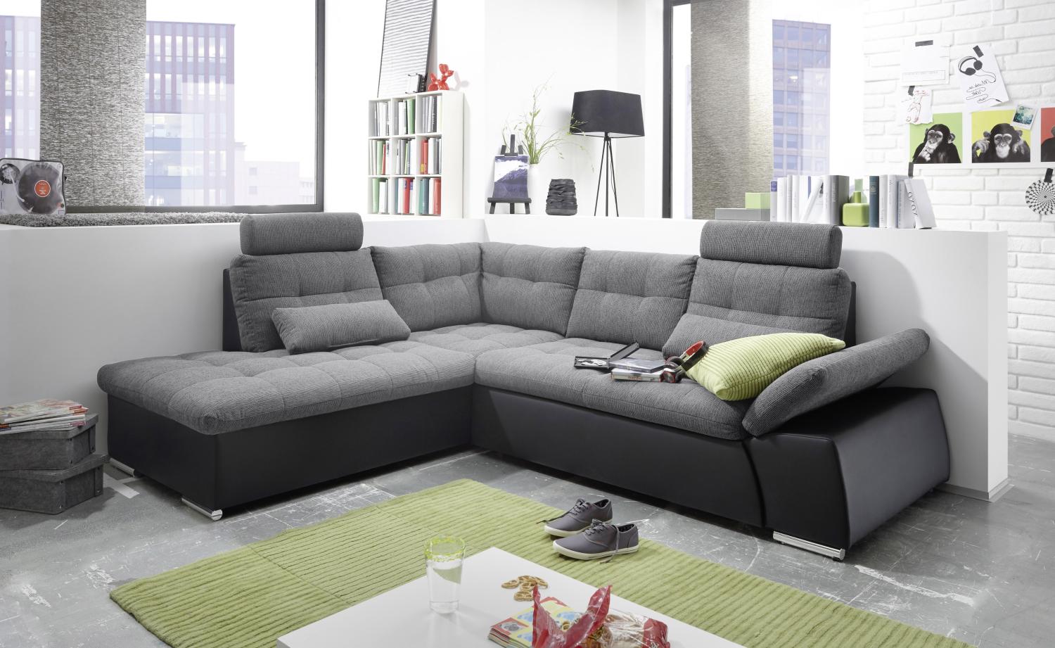 Ecksofa JAK Couch Schlafcouch Sofa Lederlook grau schwarz Ottomane links L-Form Bild 1