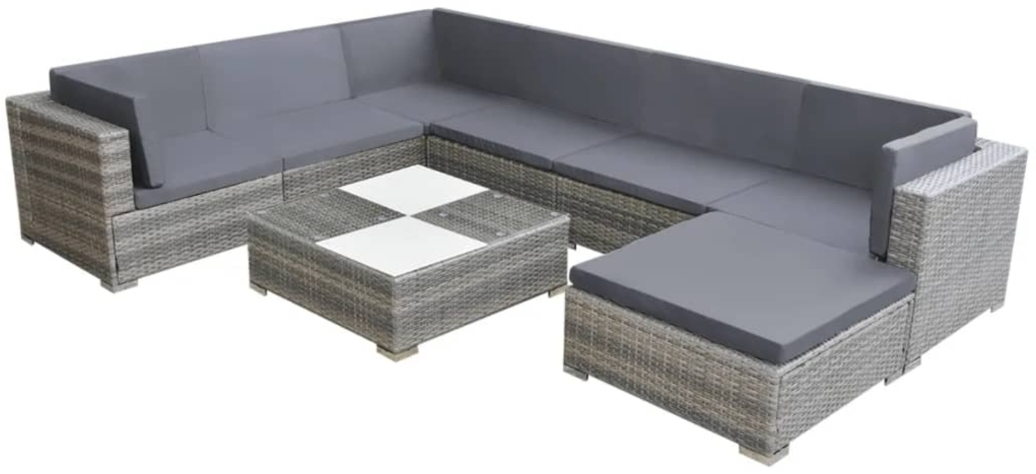 8-tlg. Garten-Lounge-Set mit Auflagen Poly Rattan Grau Bild 1