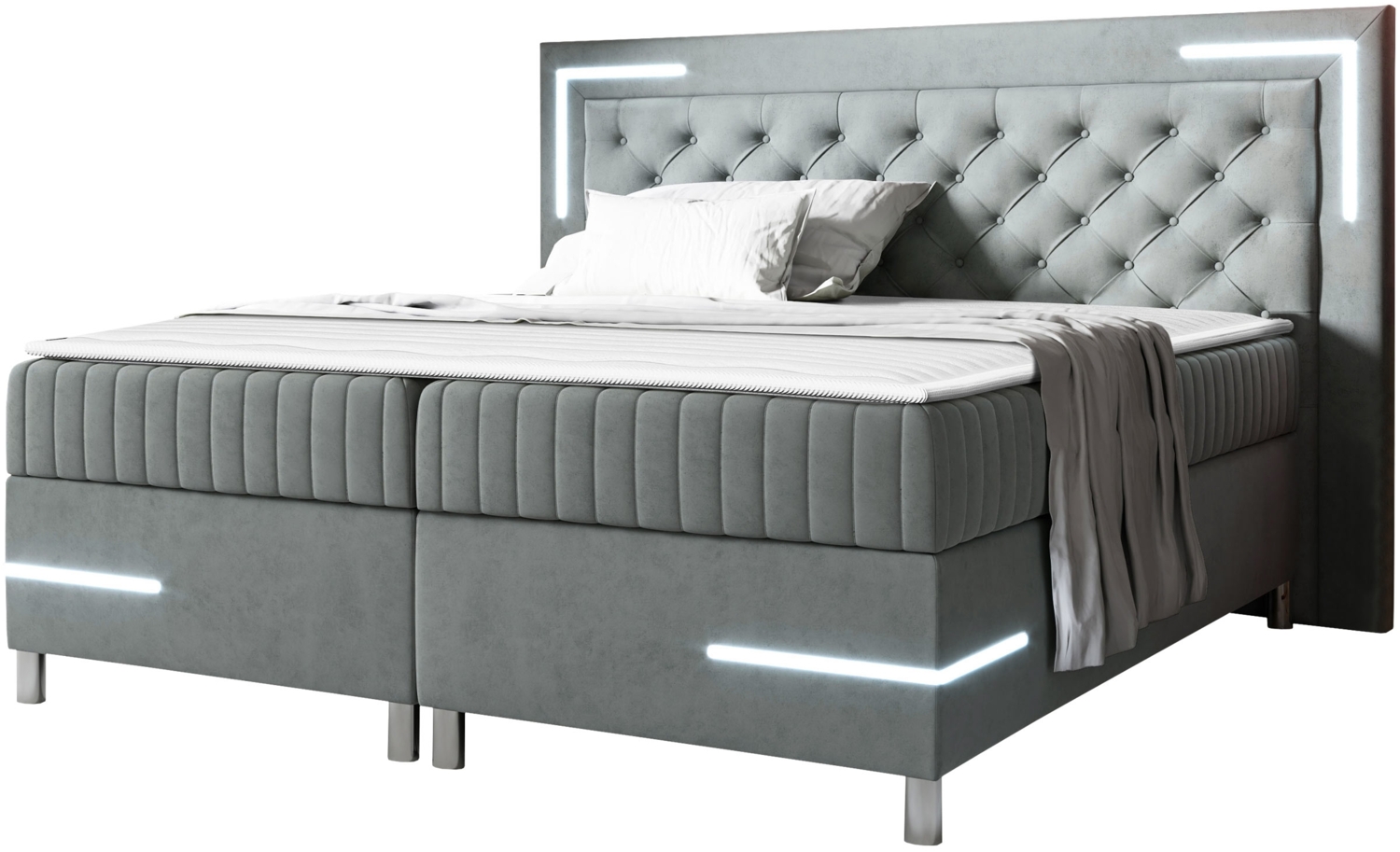 Boxspringbett Tasurto 5 LED, Grau, 160 x 200 cm Bild 1