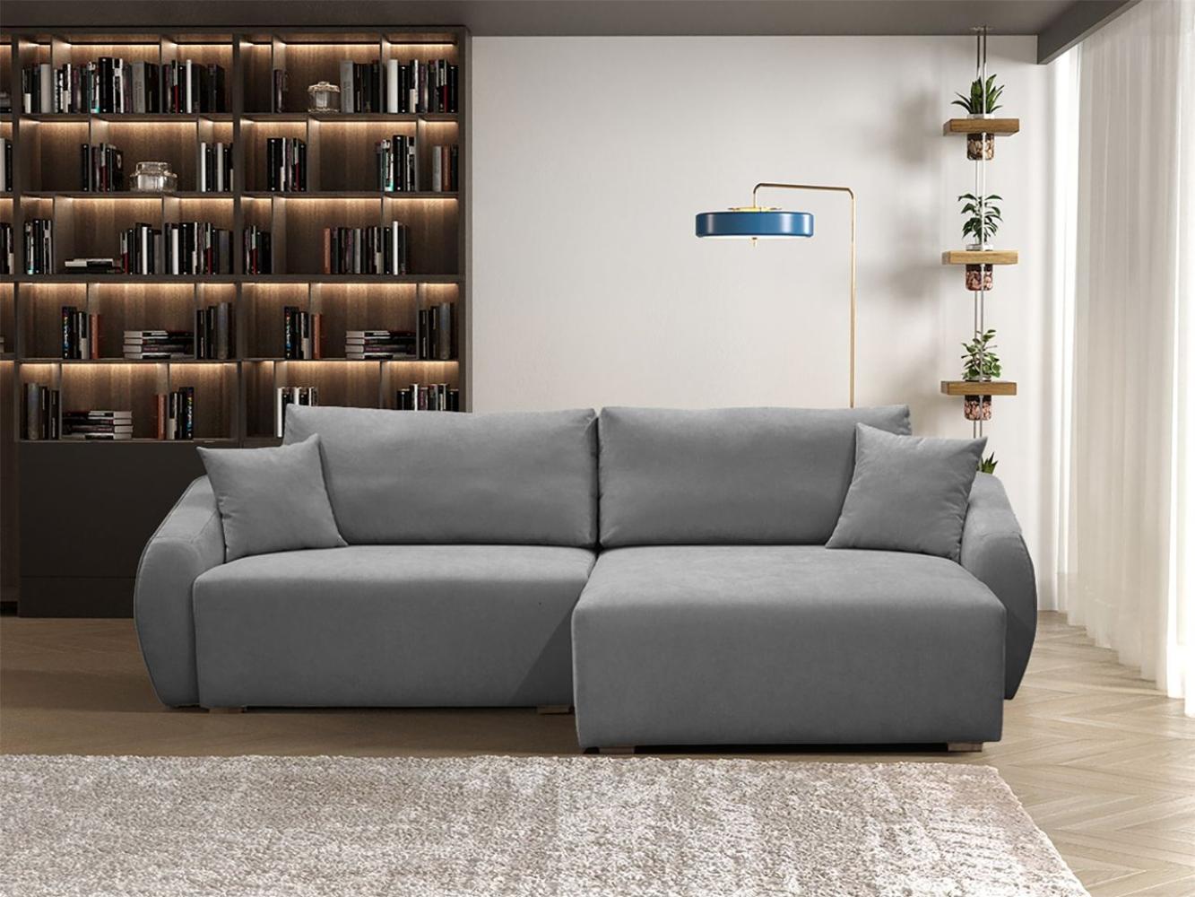 Ecksofa Designersofa Sofa ELISE in Stoff Wind Grau Ottomane Rechts Bild 1