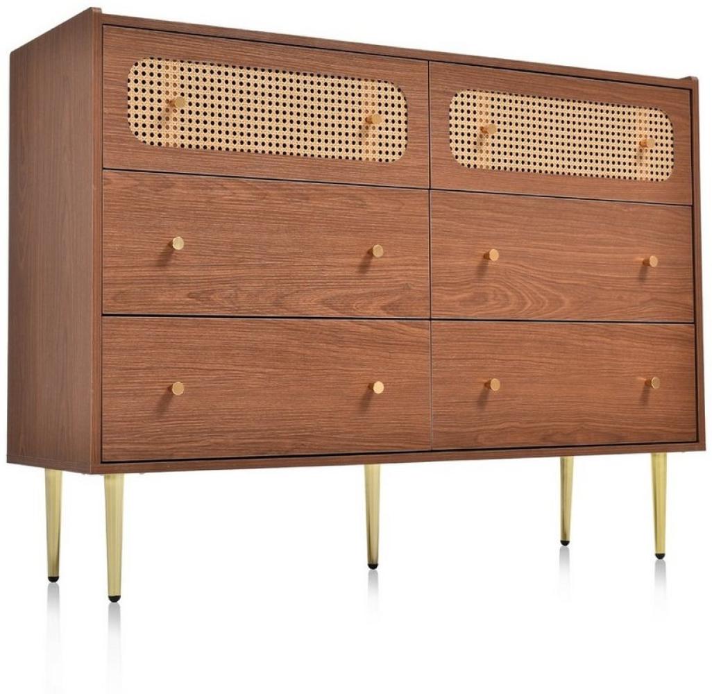 BlingBin Schubkastenkommode Kommode mit 6 Schubladen Nussbaum Schrank Highboard Höhe 90cm Bild 1