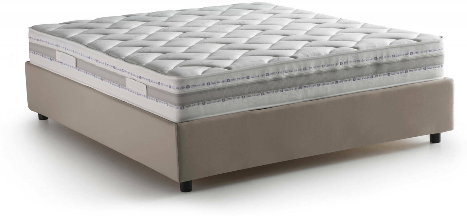 Dmora Doppelbett Alessander, Bettkasten mit Stoffbezug, 100 % Made in Italy, Öffnung vorne, inklusive Matratze 160 x 200 cm, Taupe Bild 1