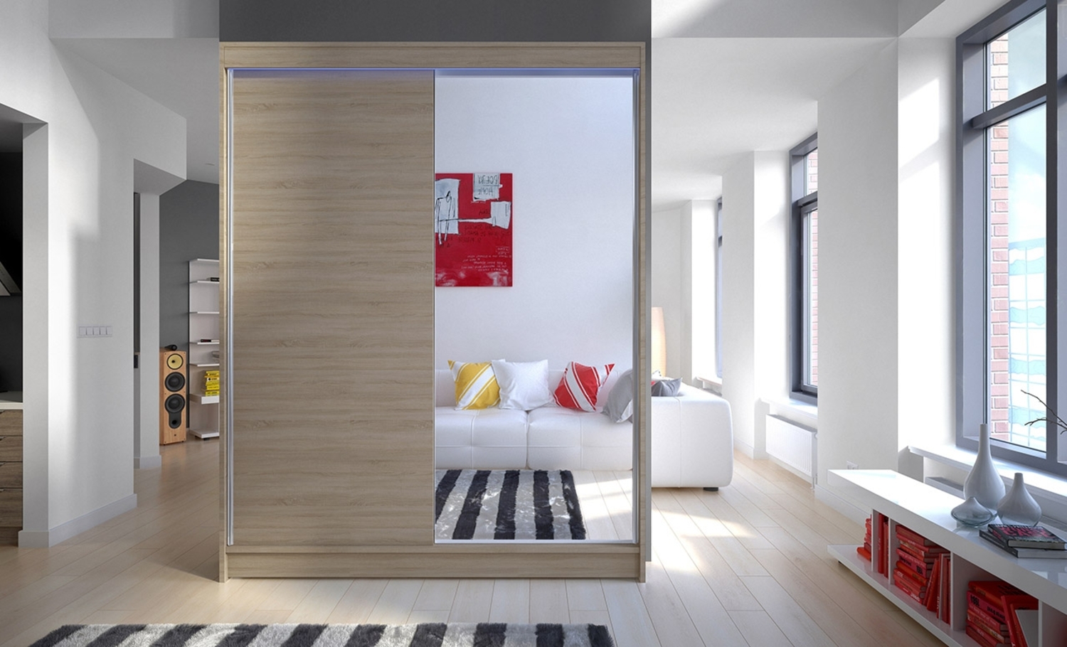 Kleiderschrank Metropolis I, mit RGB LED Beleuchtung, Farbe: Sonoma Eiche Bild 1