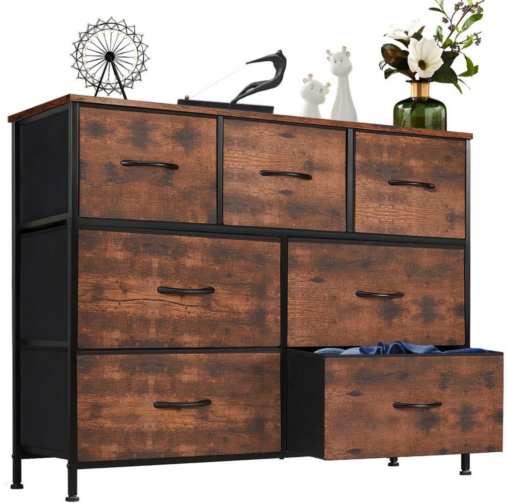 Refined Living Kommode Sideboards Schrank 7 Stoffschubladen mit Griffen Metallgestell (Beistelltisch mit Holzoberfläche und Stoffschubladen TV-Schrank, Industrie-Design Stauraumschrank Schminktisch Umweltfreundliches), Kommode Geeignet für Kleidung, Ki... Bild 1