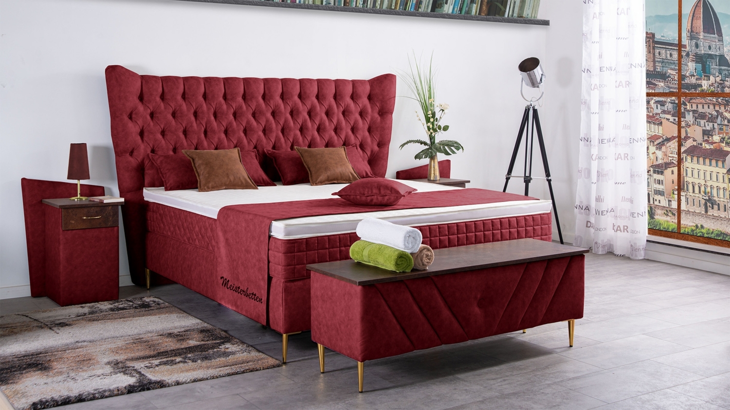 Meisterbetten Boxspringbett Quin 140x220 in MS-Red, Matratzenbezug Optiflex, Ergoflex-Topper Bild 1