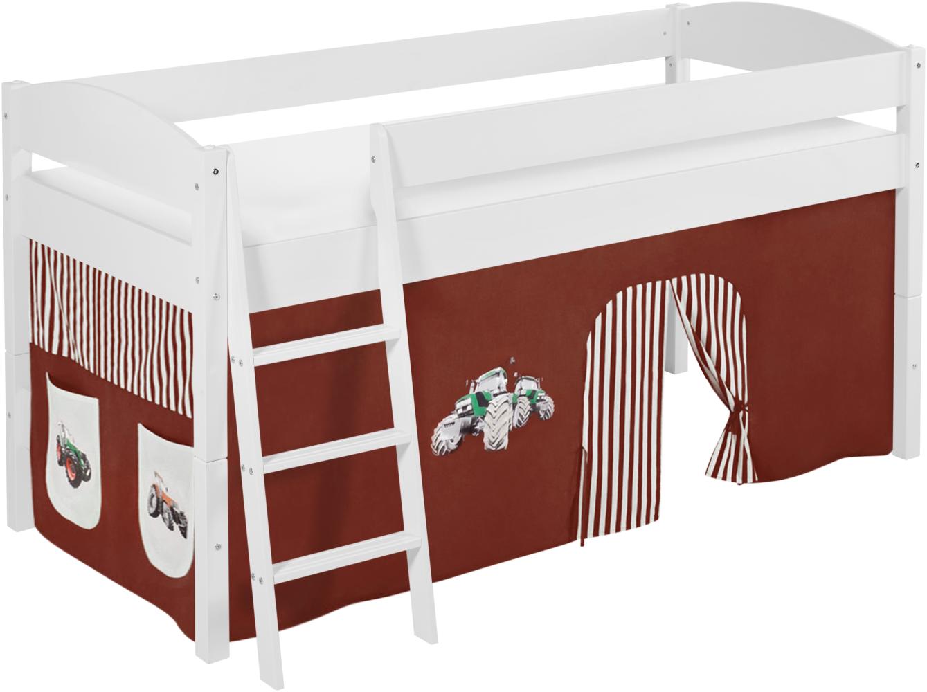 Lilokids 'Ida 4105' Spielbett 90 x 200 cm, Trecker Braun Beige, Kiefer massiv, mit Vorhang Bild 1