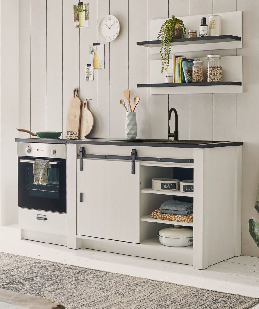 Küche Stove in weiß Pinie und anthrazit Landhaus Set 4-tlg. Bild 1