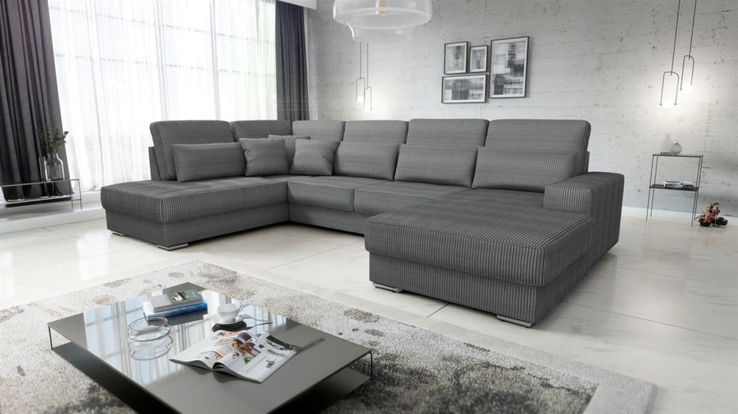 Wohnlandschaft Sofa U-Form NEVIO Stoff Scala Grau Ottomane Rechts Bild 1