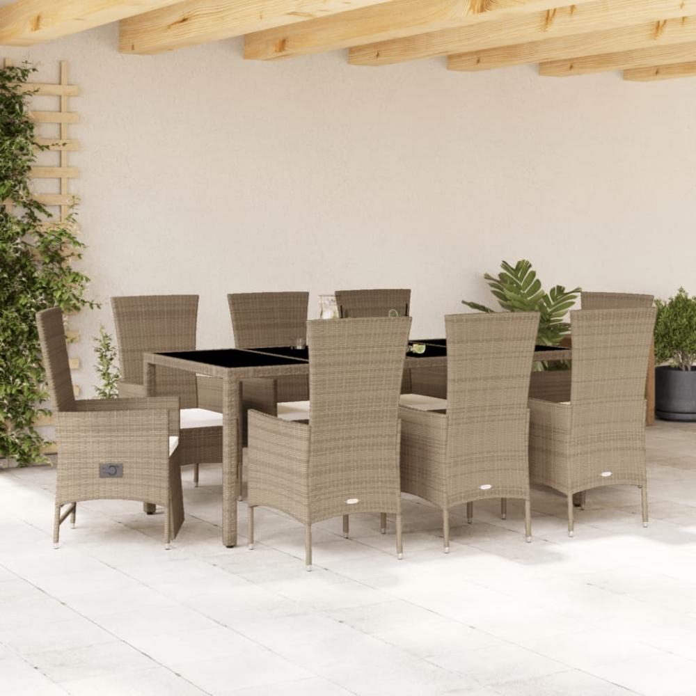 vidaXL 9-tlg. Garten-Essgruppe mit Kissen Beige Poly Rattan 3277582 Bild 1