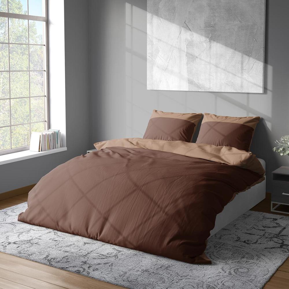 Lorena Uni Mako-Satin Bettwäsche Classic Hut|155x220 cm + 80x80 cm| kaffee Bild 1