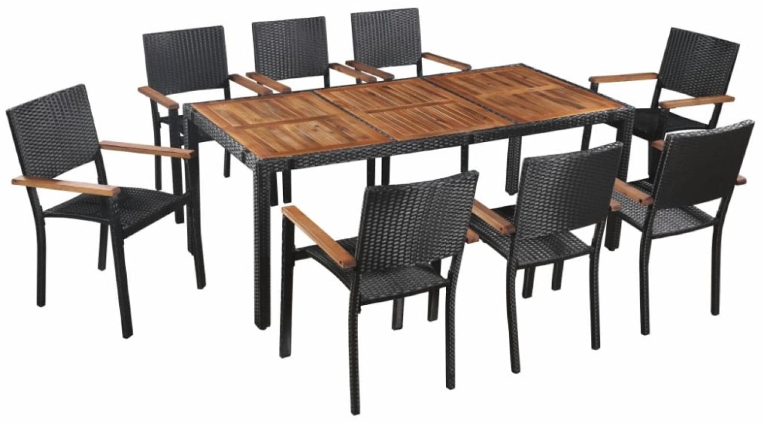 vidaXL 9-tlg. Garten-Essgruppe Poly Rattan Akazie Massivholz Schwarz 43936 Bild 1