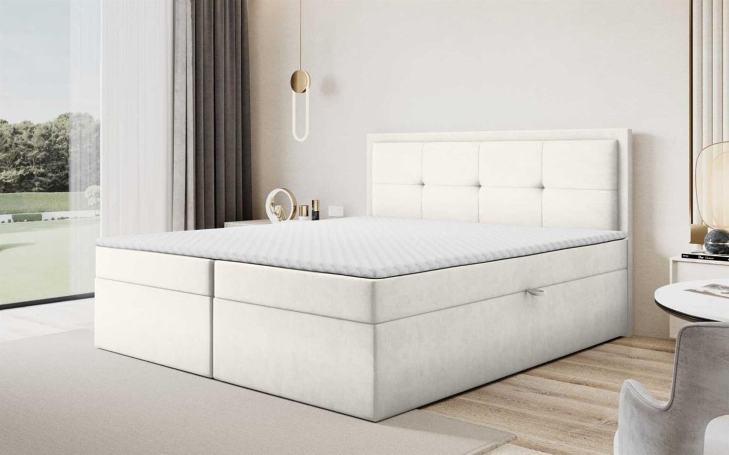 Boxspringbett Schlafzimmerbett DEGNA 180x220cm Stoff Gerra Creme Bild 1