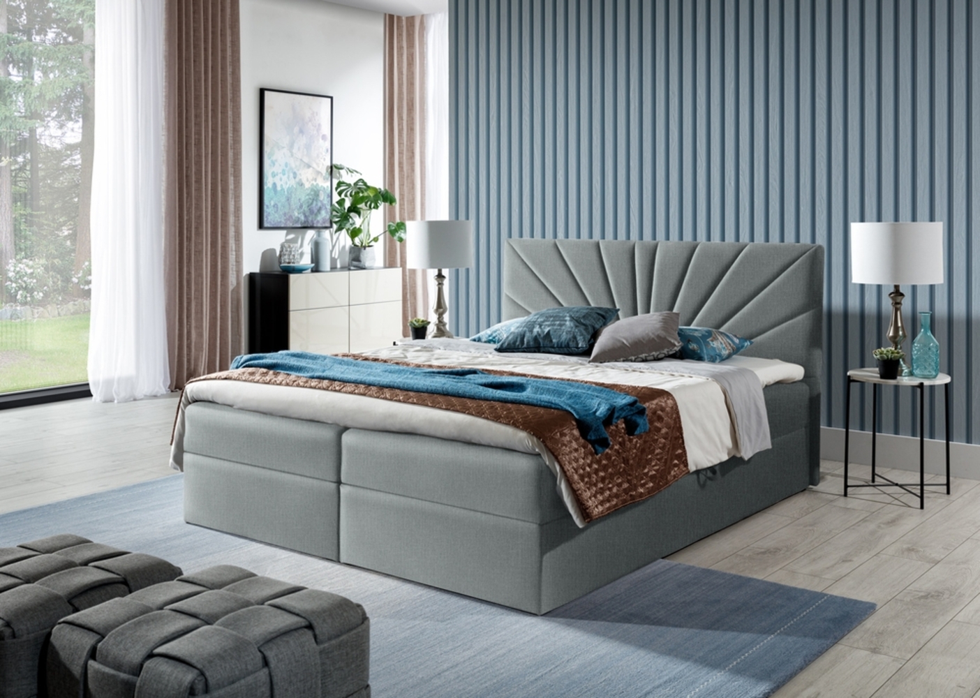 99rooms Lazzaro Boxspringbett Strukturstoff INARI Hellgrau 120x200 cm Bild 1