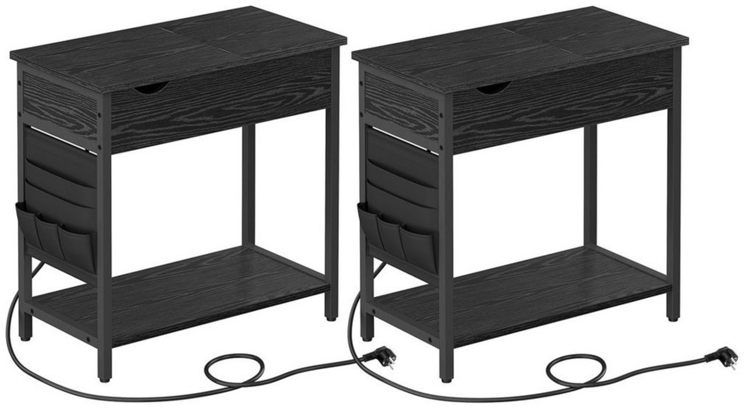 VASAGLE Beistelltisch, 2er Set, Nachttisch mit Steckdose, schmal, mit USB-Anschlüssen, Tasche, für Wohnzimmer, Schlafzimmer, schwarz mit Holzmaserung LCTDE647B56 Bild 1