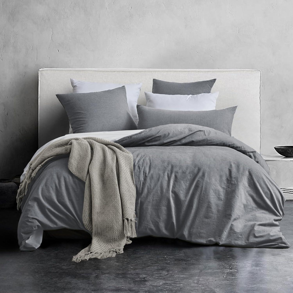 SOULFUL Bettwäsche Baumwolle 2tlg. 135x200 Dunkelgrau2 Stone Washed-Look Bild 1